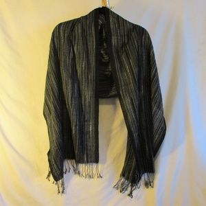 New H&M Black & Grey Fringed Scarf